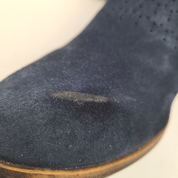 Toms Boots Womens 10 Deia Ankle Booties Blue Suede Side Zip Block Heels 10010981 - Picture 9 of 9